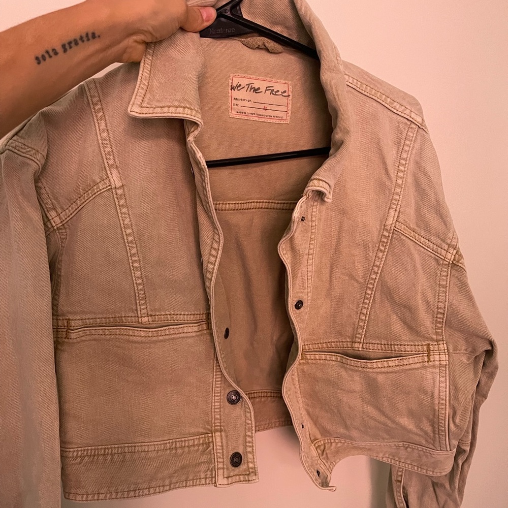 Free People cropped beige denim jacket